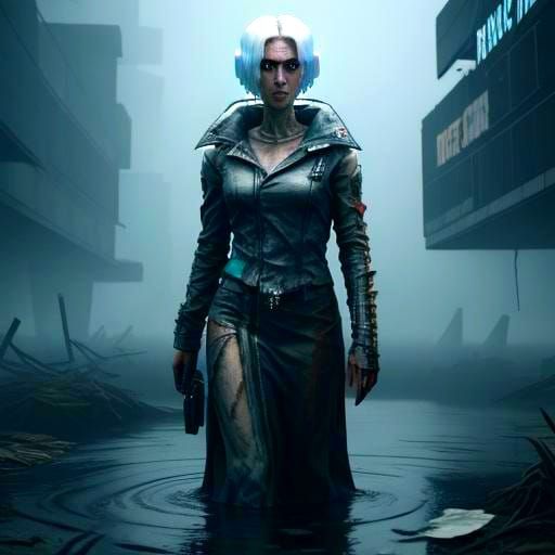 Creepy Female Wraith Hovering Over Foggy Pond