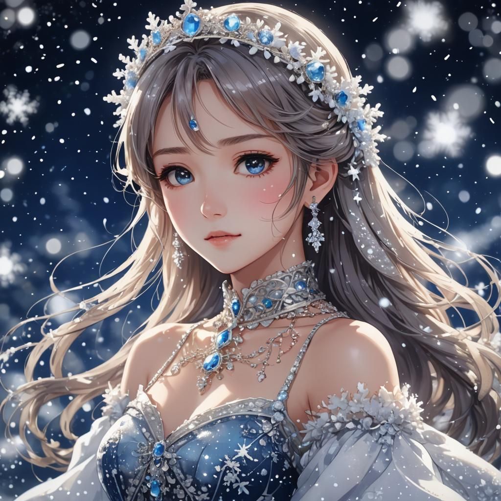 Anime Style Portrait of Snow Princess with Jewelry