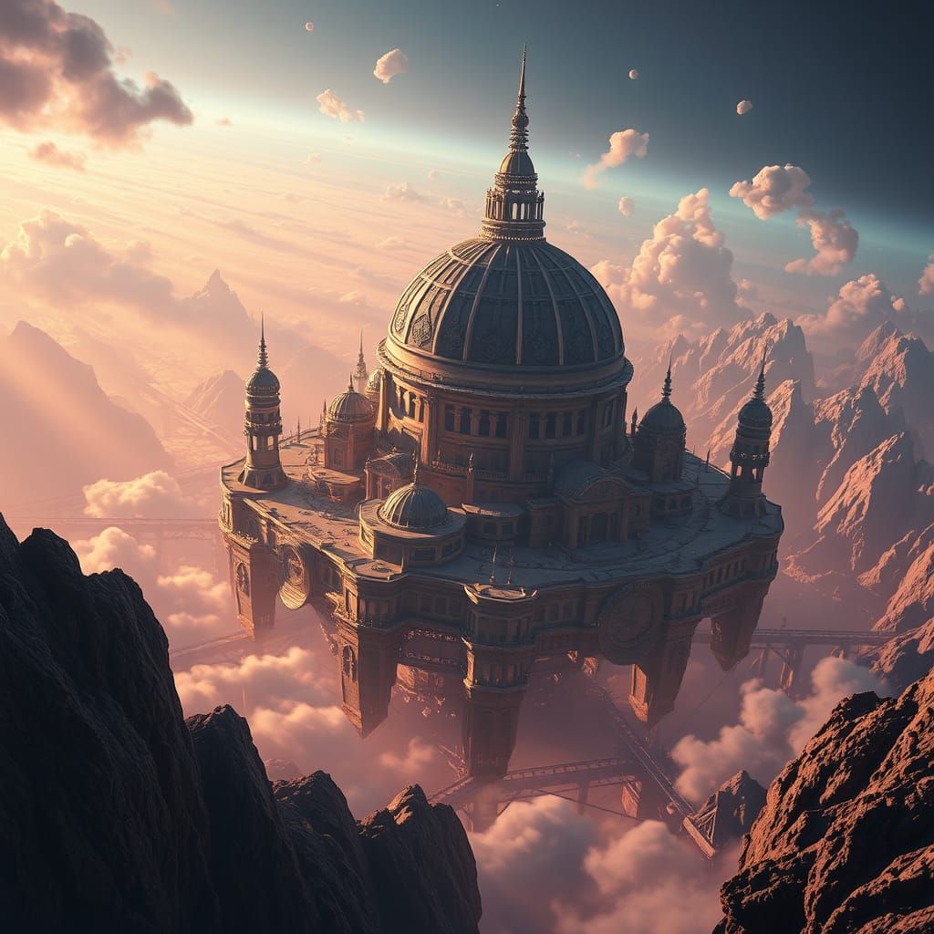 Fantastical Domed City Floating in Space