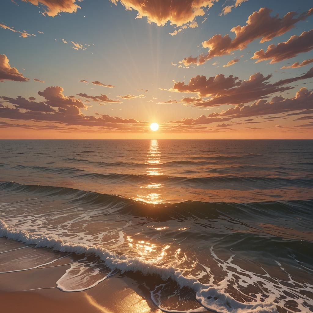 Vibrant Sunset Over the Sea in Anime Style