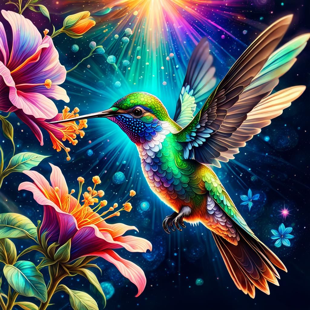 Hummingbird in Holographic Astral Illustration