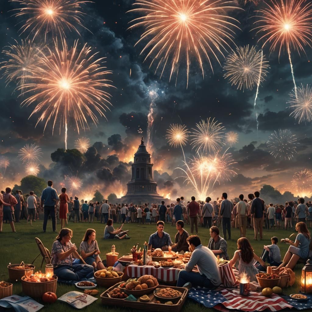 4th of July Picnic Fireworks: Digital Matte Painting