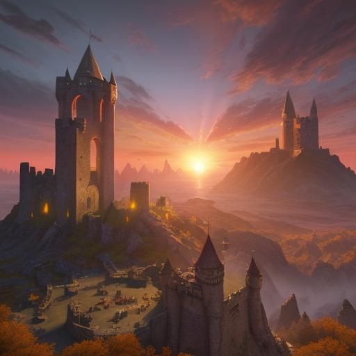 Sunset Over Castle Ruins: Fantasy Concept Art
