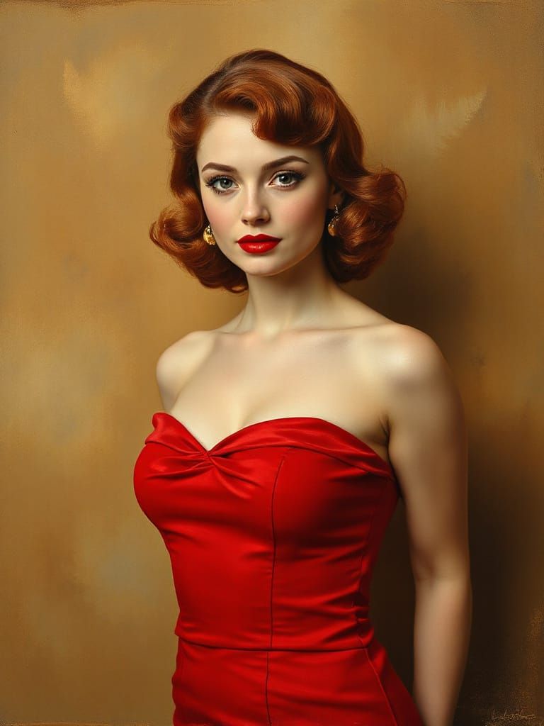 Retro Redhead Pin-Up in Dreamy Art Nouveau Style