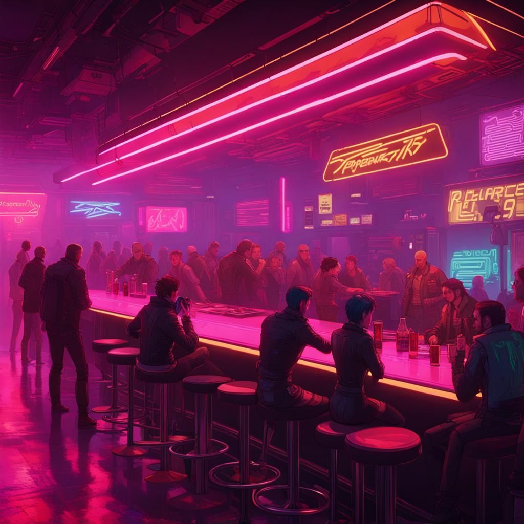 Cyberpunk Bar Scene in Neon-Lit Future