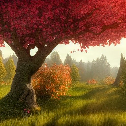 Fantastical Apple Tree Orchard: Detailed Matte Painting