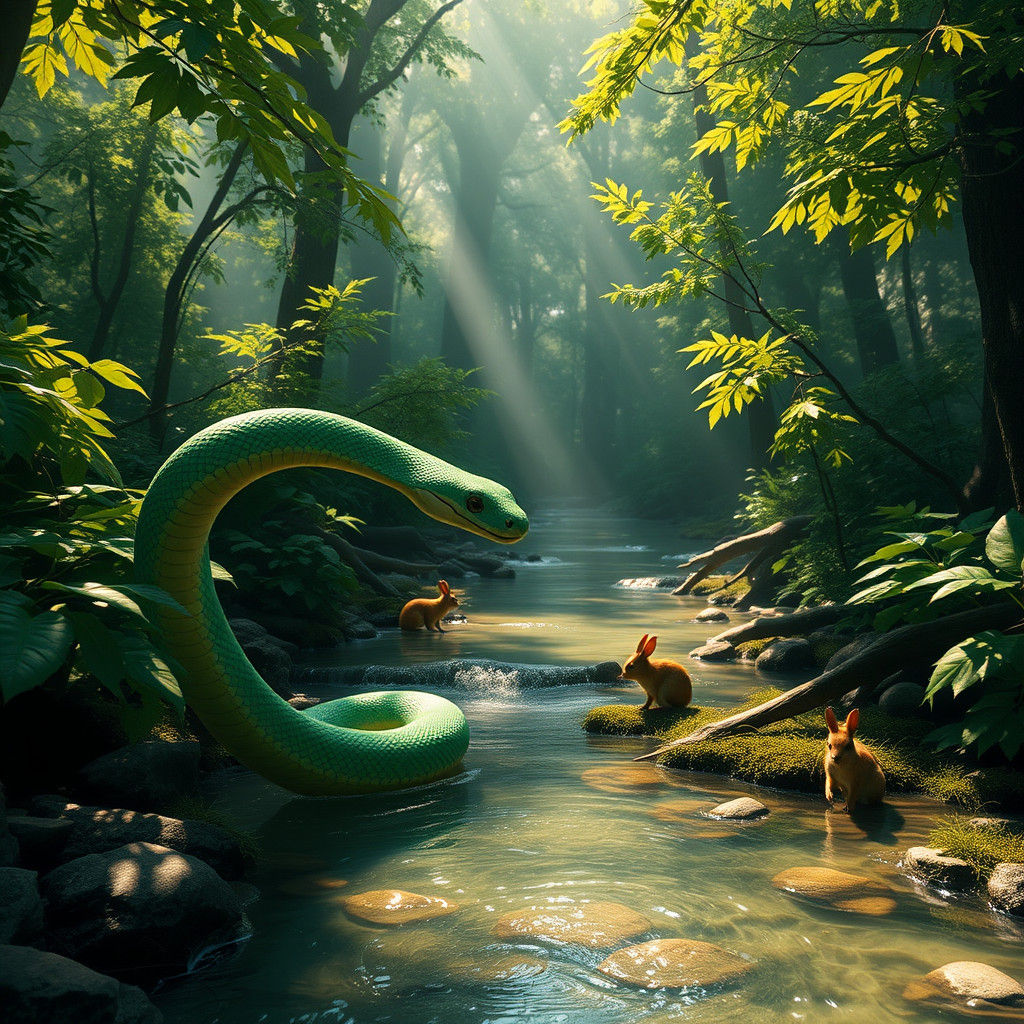 Emerald Snake in Forest Glade, Matte Painting