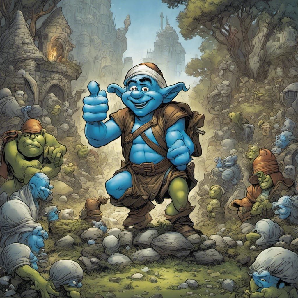 Smurf Shrek in Comic Book Art Style