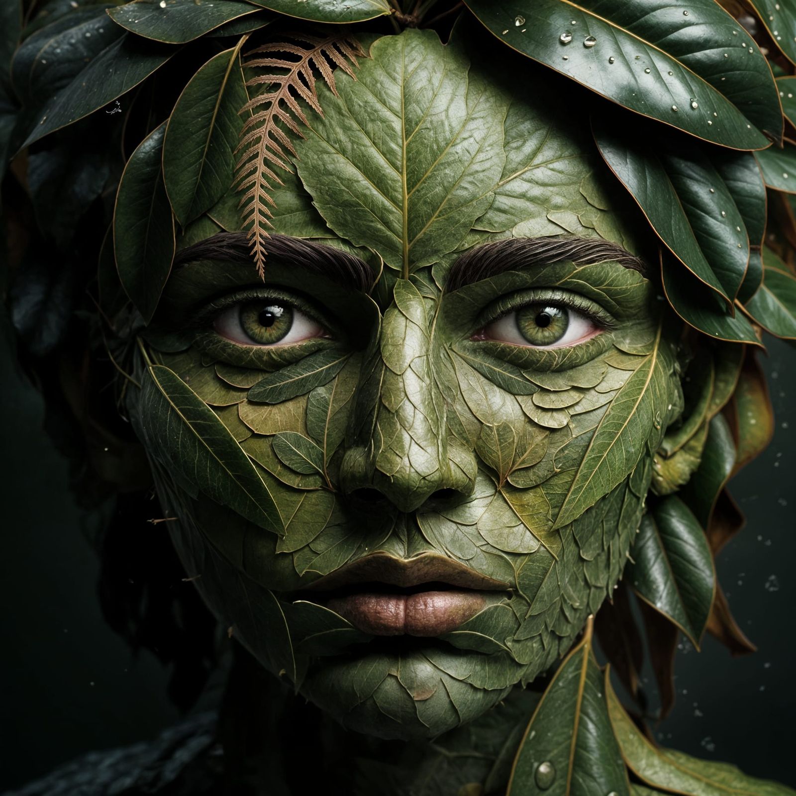 Leaf Face Portrait: Intricate Botanical Art