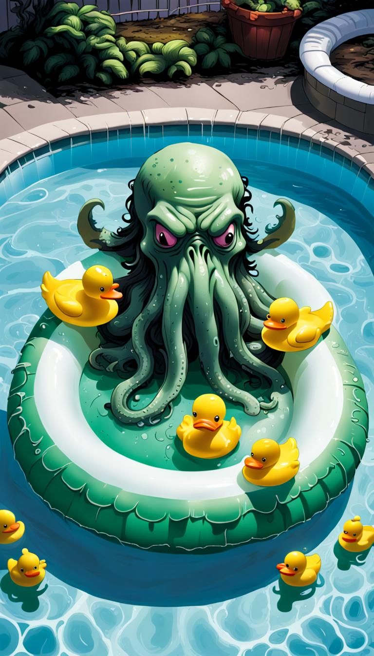 Cthulhu Relaxing in an Inflatable Pool