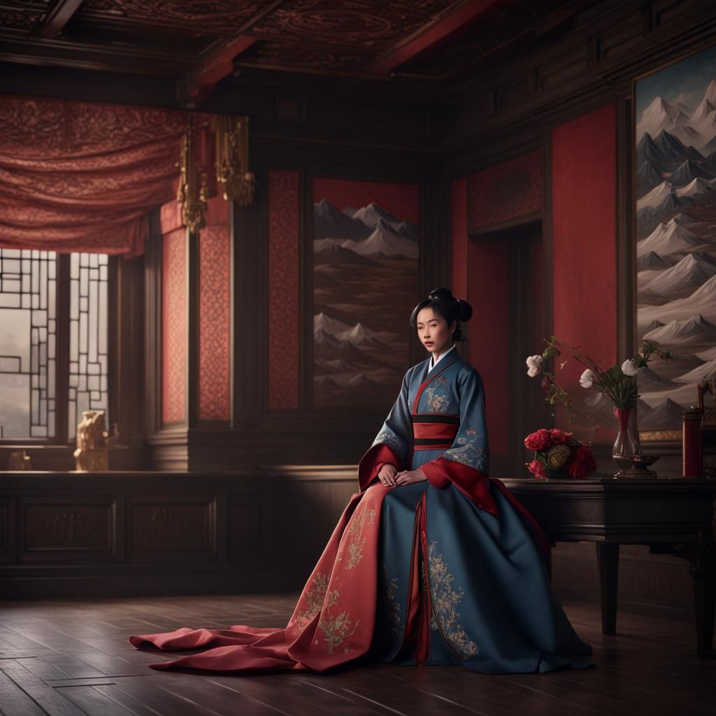 Mulan in Victorian Dress: Hyperrealistic Matte Painting