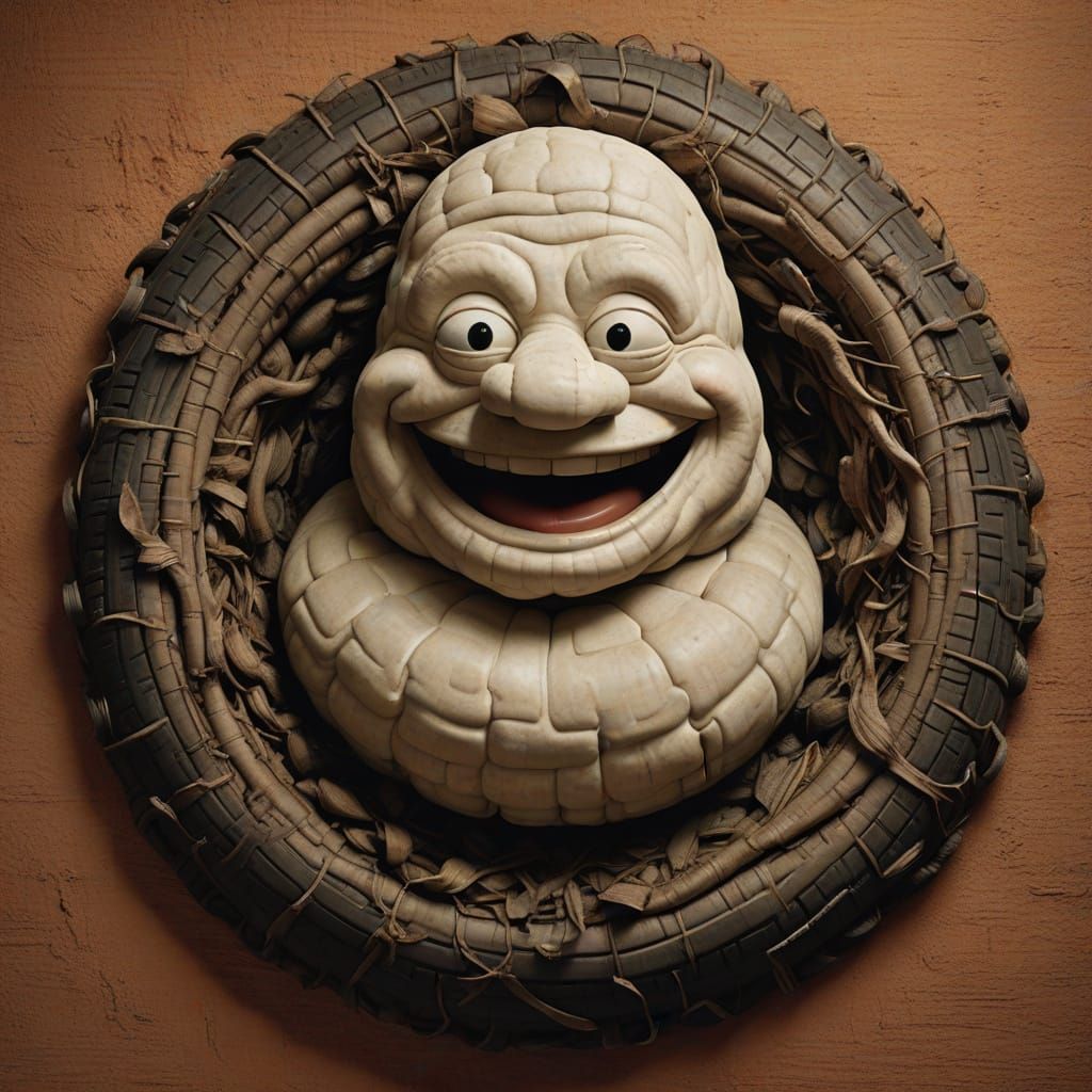 Stunning Michelin Man Portrait Rug in Earthy Tones as Highly...