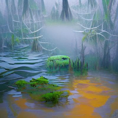 Misty Swamp Landscape in Painterly Style