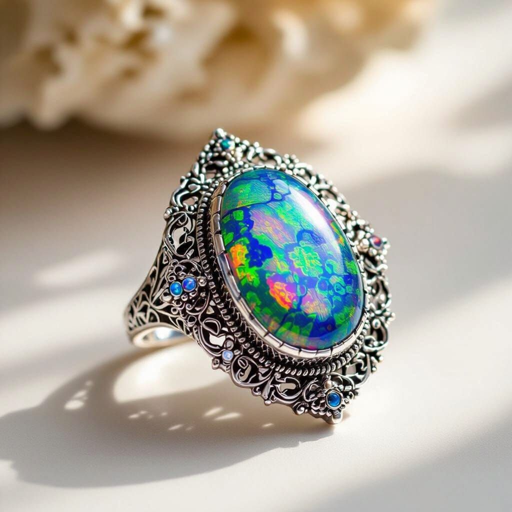 Opalescent Papagoite Jewelry in Vasarely Style