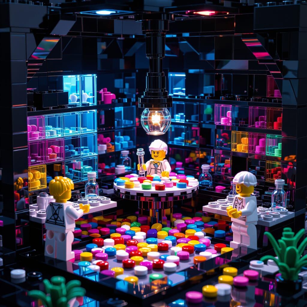 Detailed Lego Xtc Lab with Colorful Bricks and Minifigures
