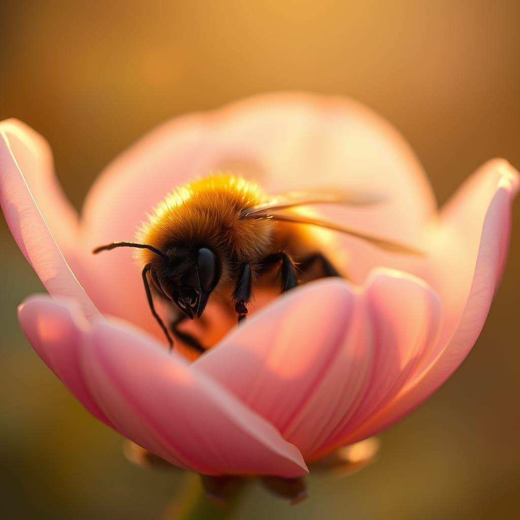 Bumblebee Sleeping in Flower, Dreamy Pastel Art
