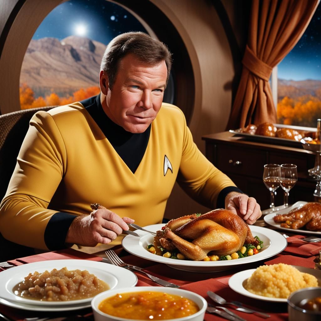Captain Kirk's Thanksgiving Dinner: 1969 Realistic Portrait