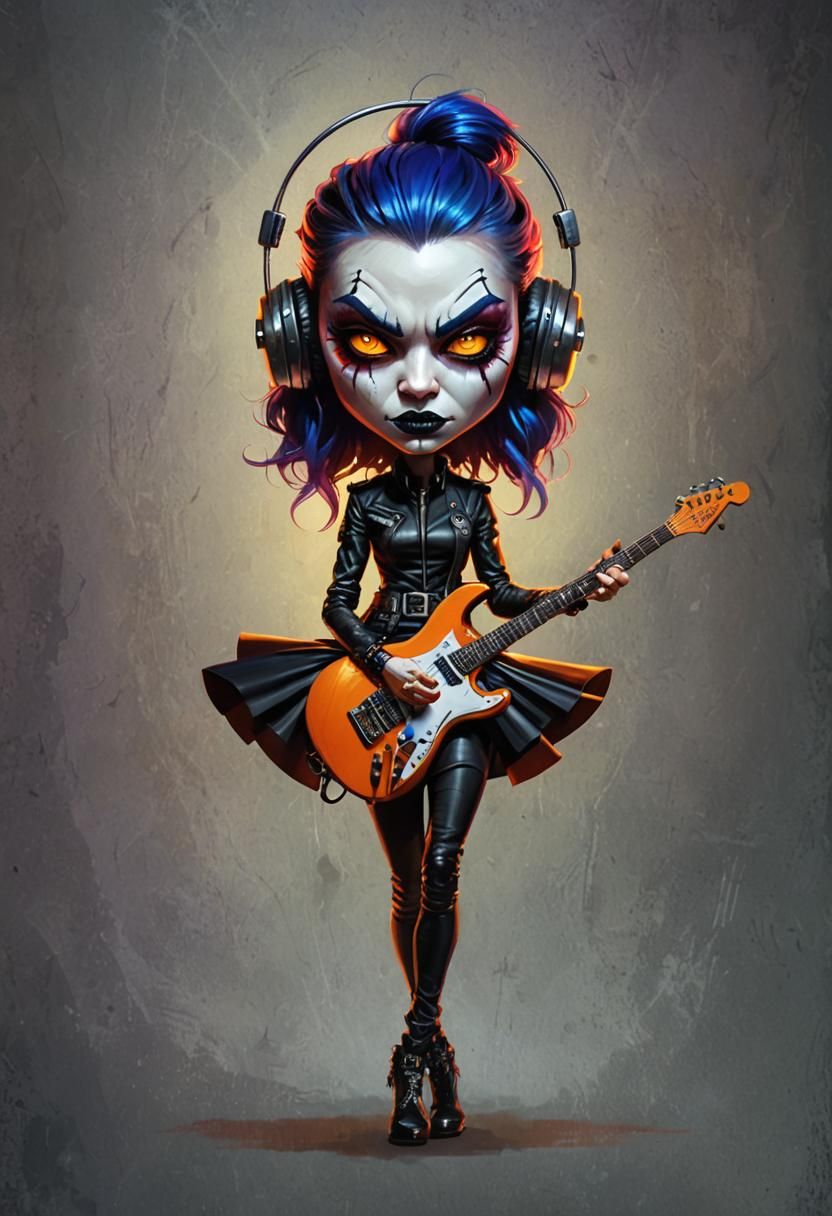 Female Rock Guitarist Portrait in Digital Painting Style