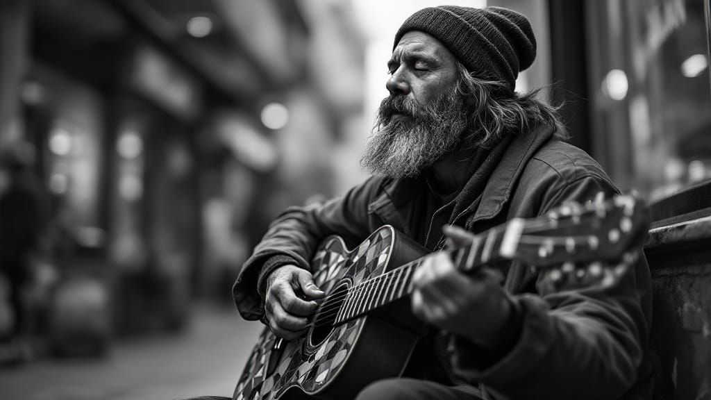Street Musician's Soulful Performance Amidst City Life