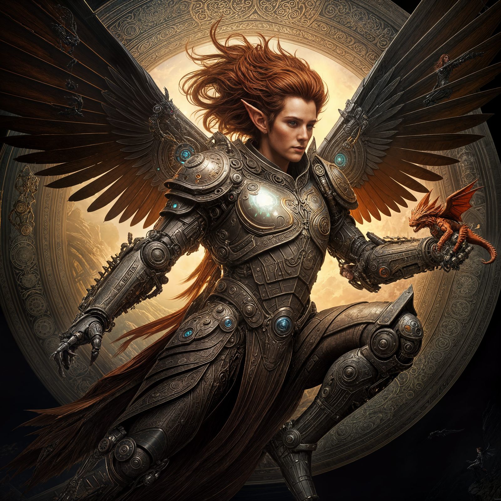 Mechanical Elf Druid with Dragon Familiar, Trending Art