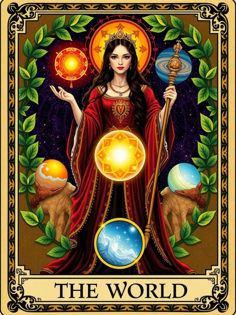 The World Tarot Card in Pop Surrealist Style