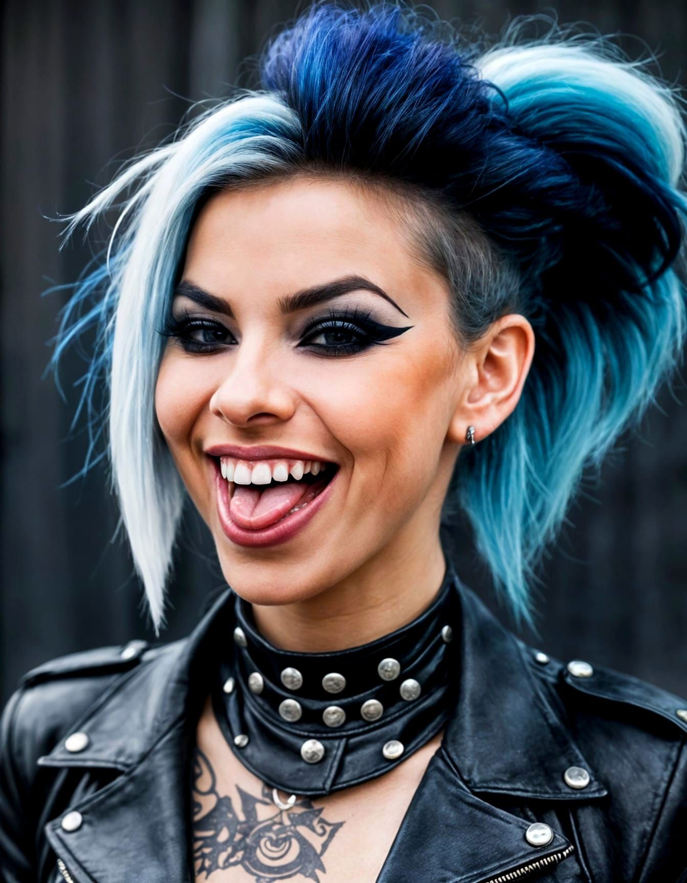 Gothpunk Woman Smiling with Tongue Out