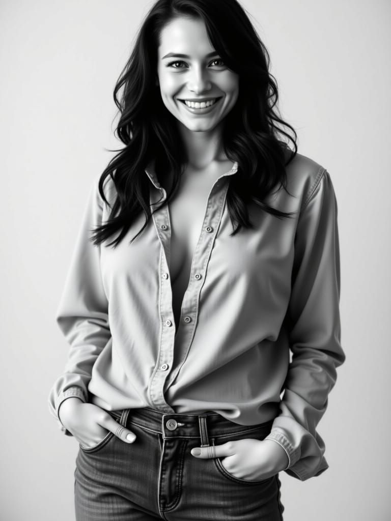 Sultry Black and White Portrait of a Young Woman