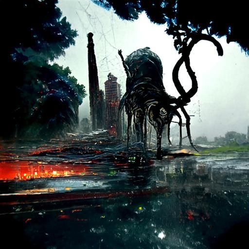 Lovecraftian Creature in Ominous Thunderstorm