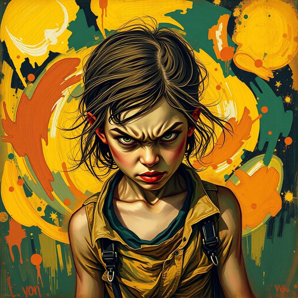 Furious Girl in Fauvist Style with Bold Colors