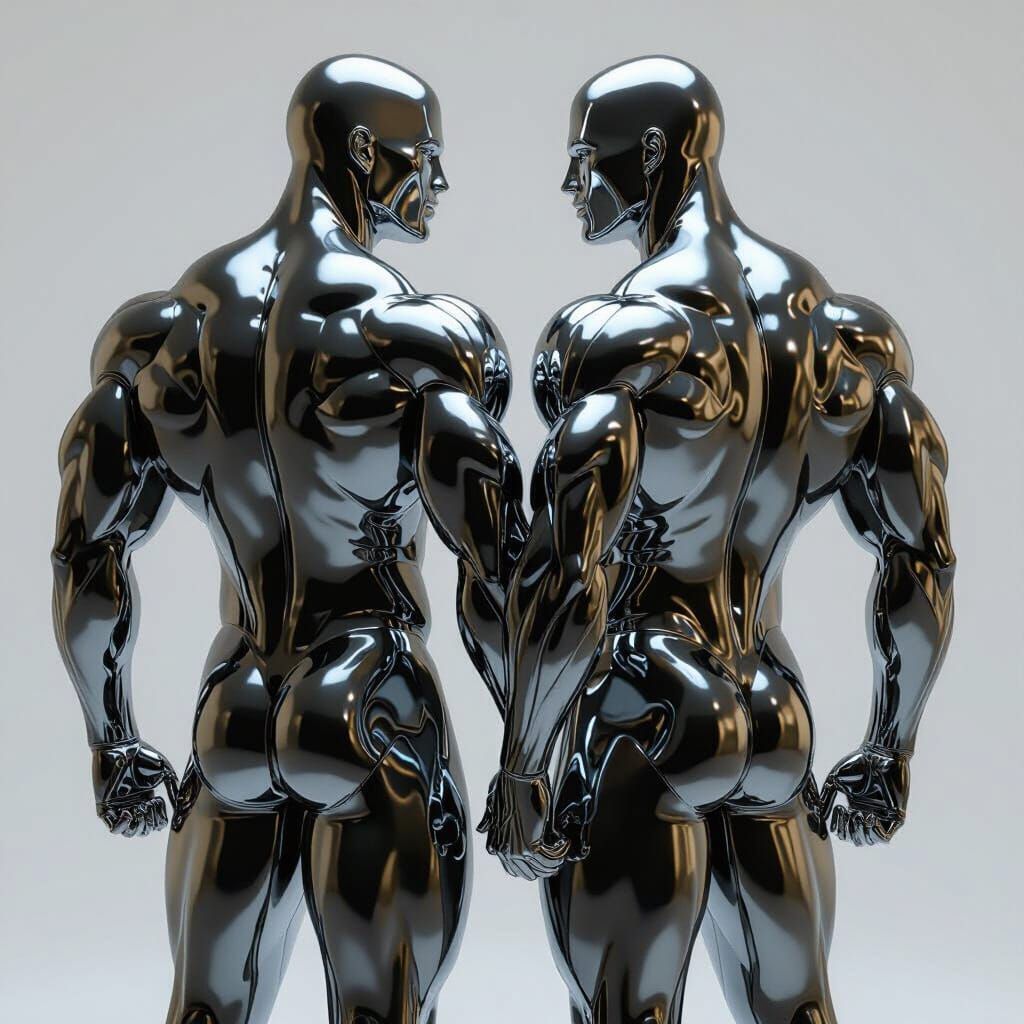 Chrome Bodybuilder Mannequins in Heroic Pose