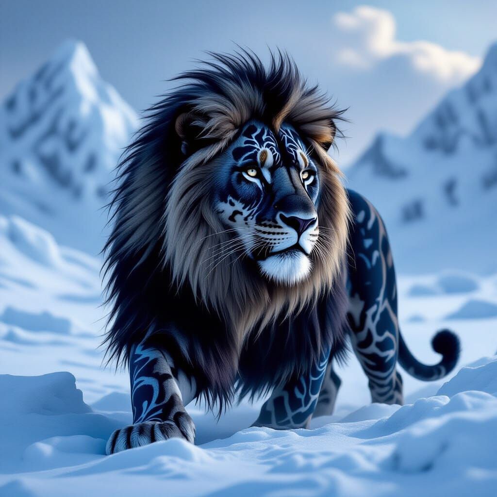 Melanistic Lion Surveys Icy Kingdom in Cinematic Style