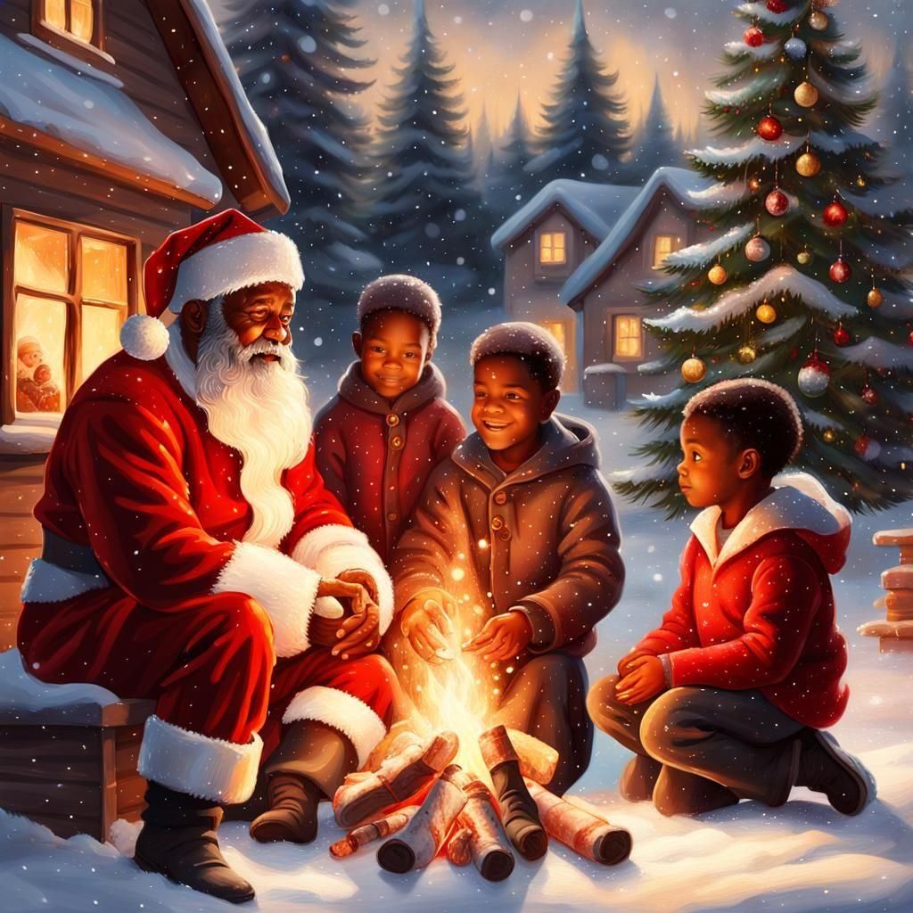 Father Christmas with Children by Firelight