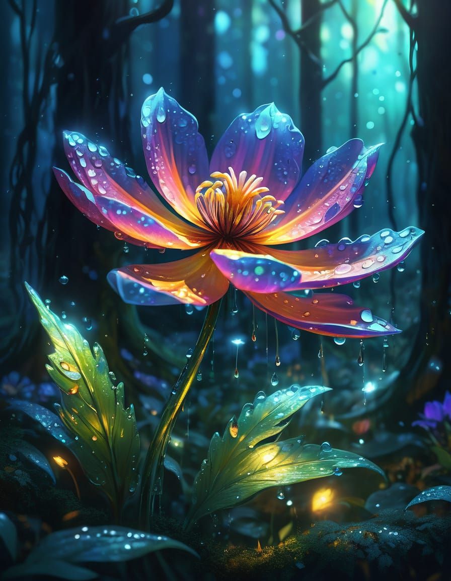 Enchanted Flower in Magical Forest Digital Painting