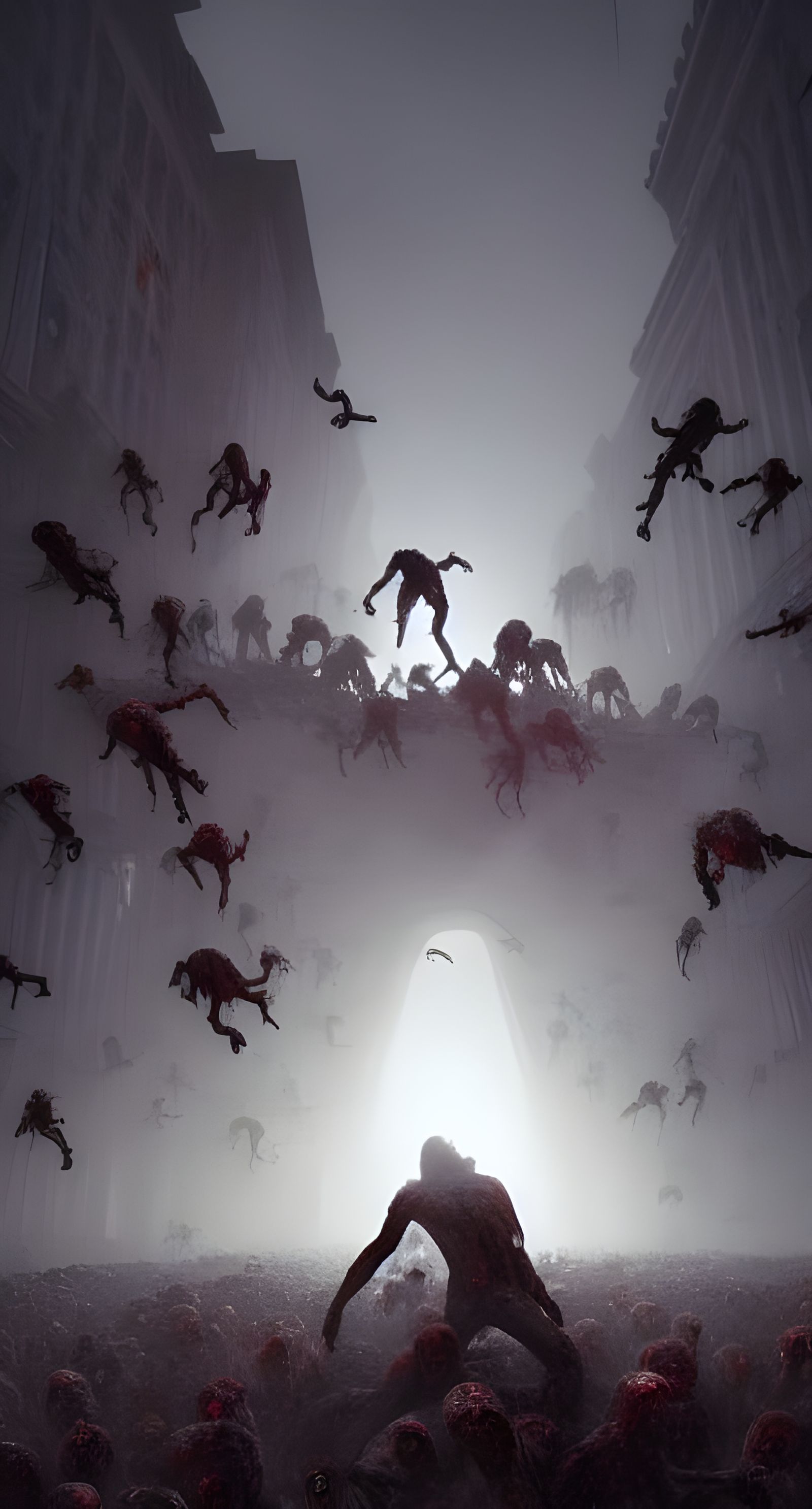 Man Reaching from Zombie Pile: Dark Fantasy Art