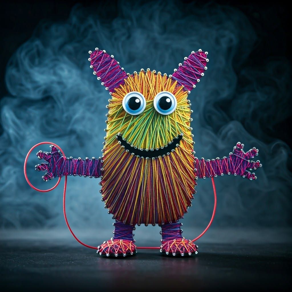 Cute String Monster Smile in String Art Style