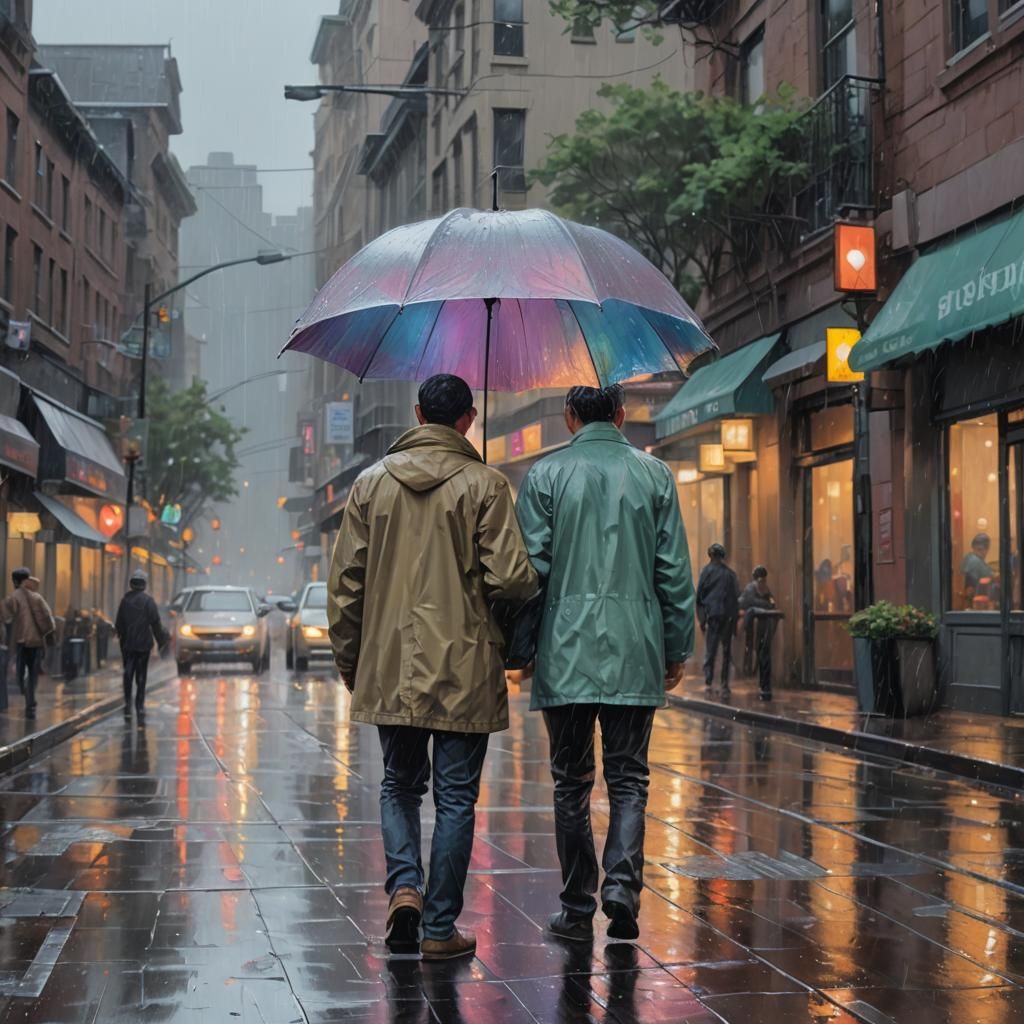 Rainy Day Man in Hyperrealistic Oil Painting