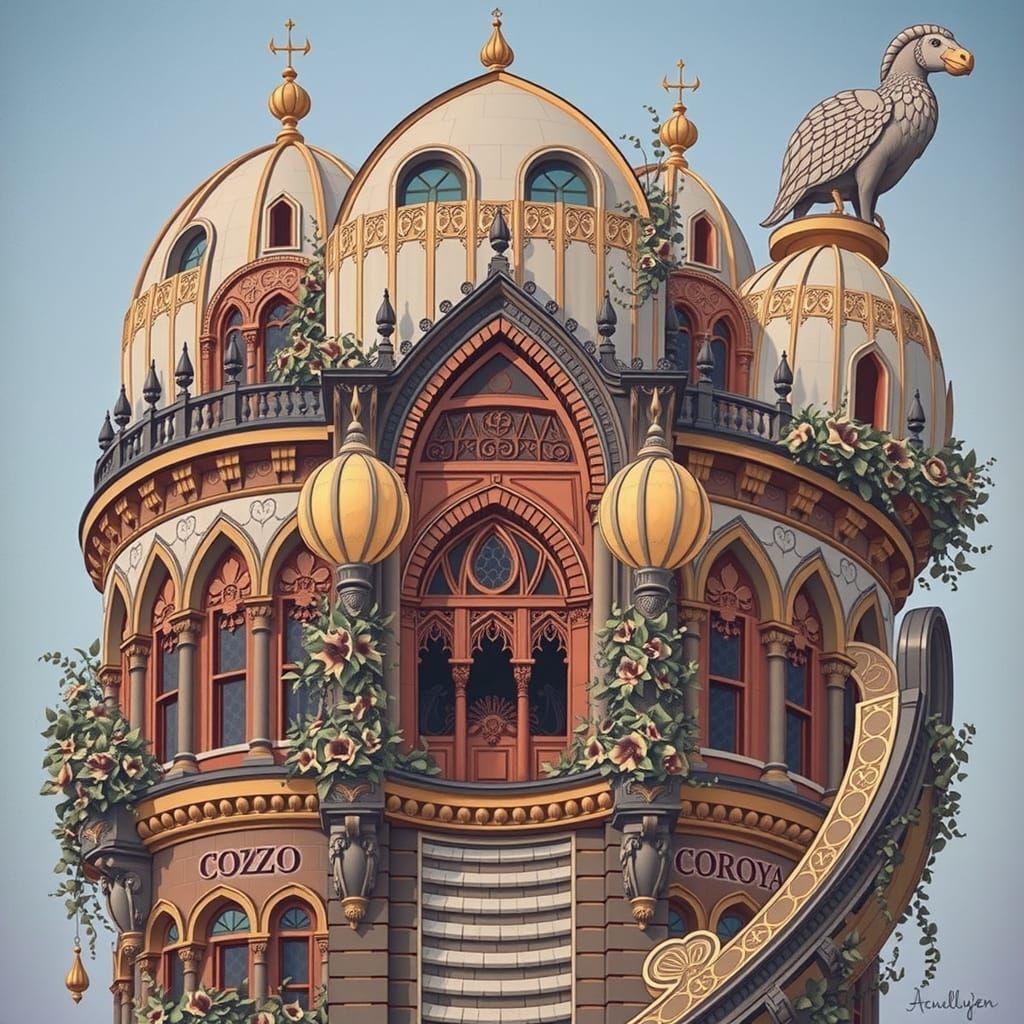 Art Nouveau and Rococo Architecture with Golden Accents