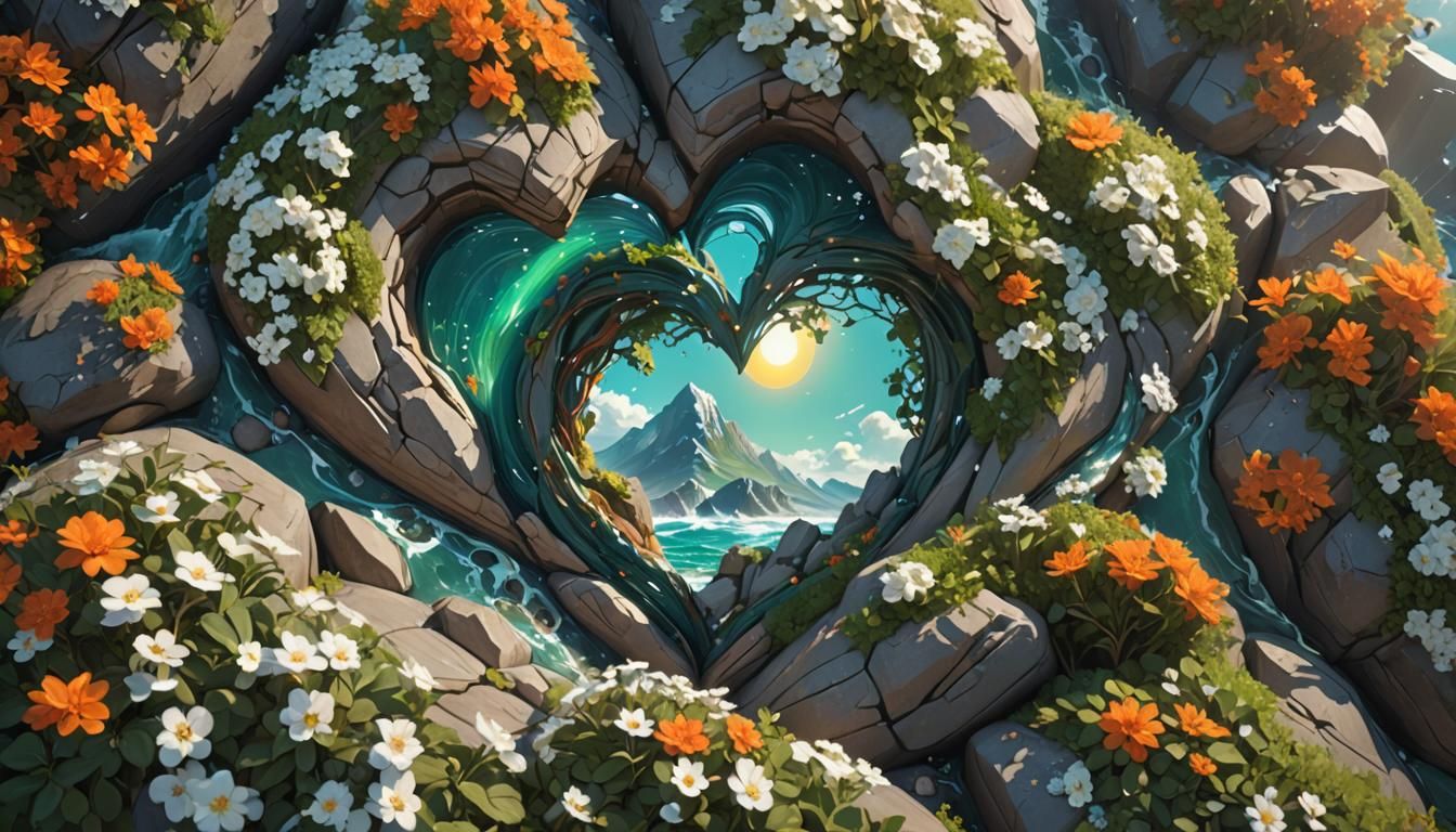 Heart-Shaped Rock Formation with Ocean View