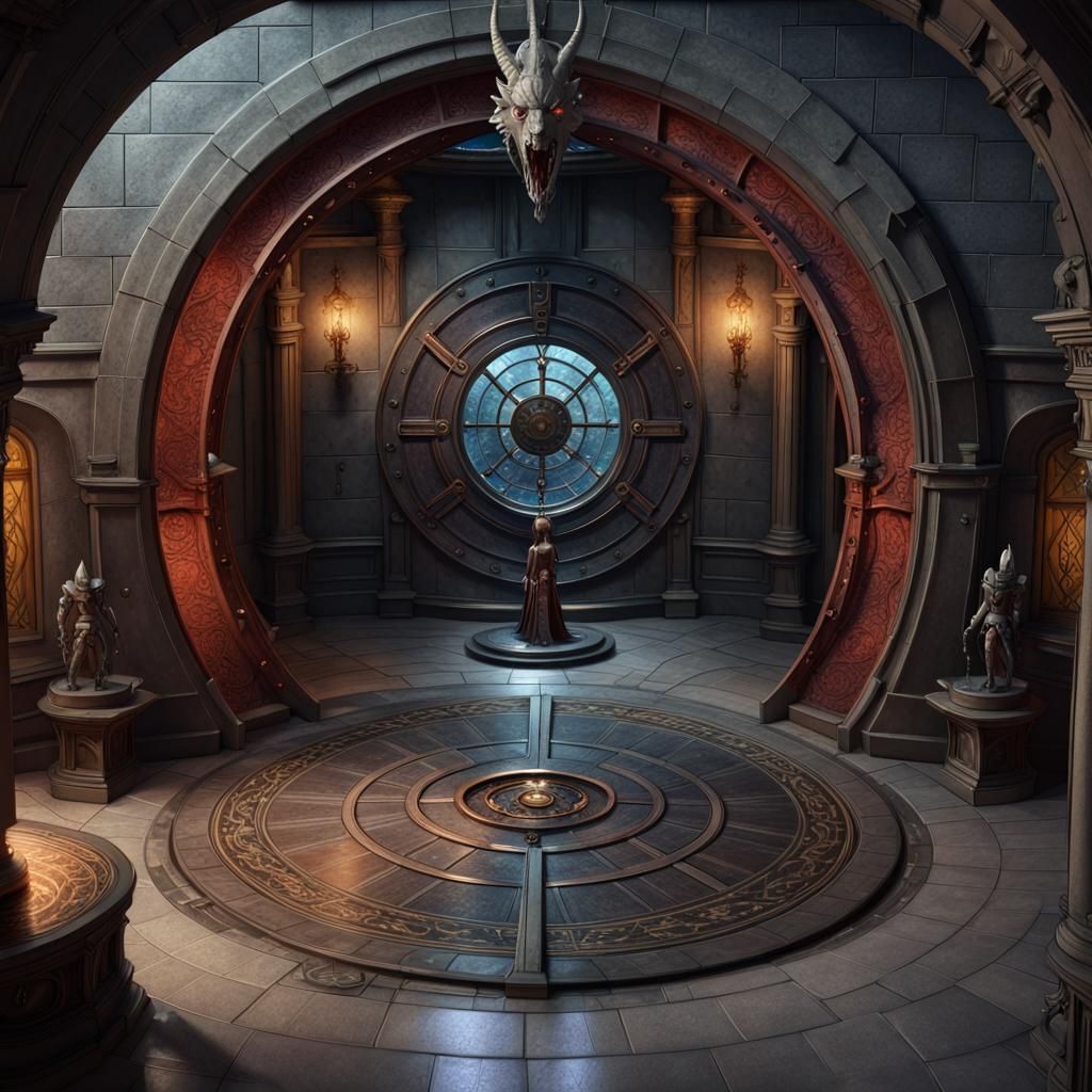 Tiefling Statue in Circular D&D Battlemap