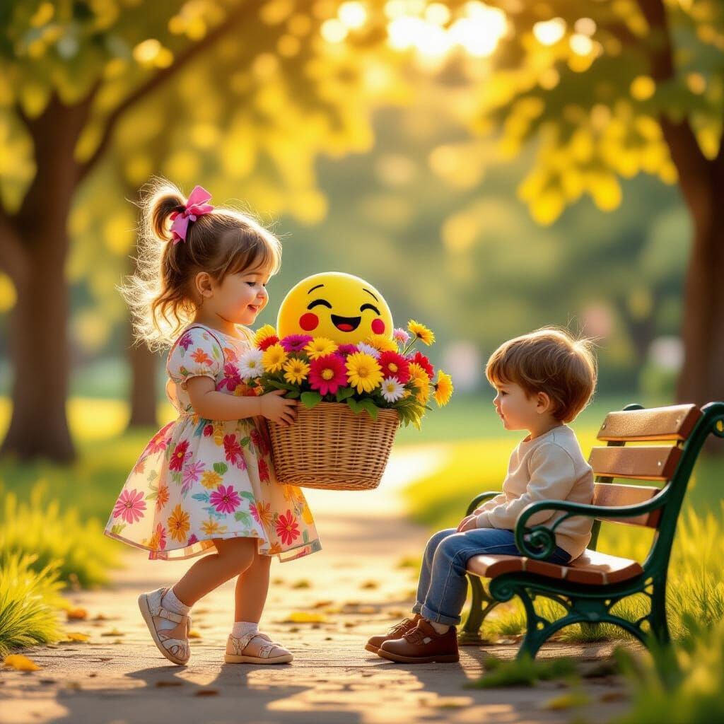 Girl Offers Emoji Toy to Sad Child in Park