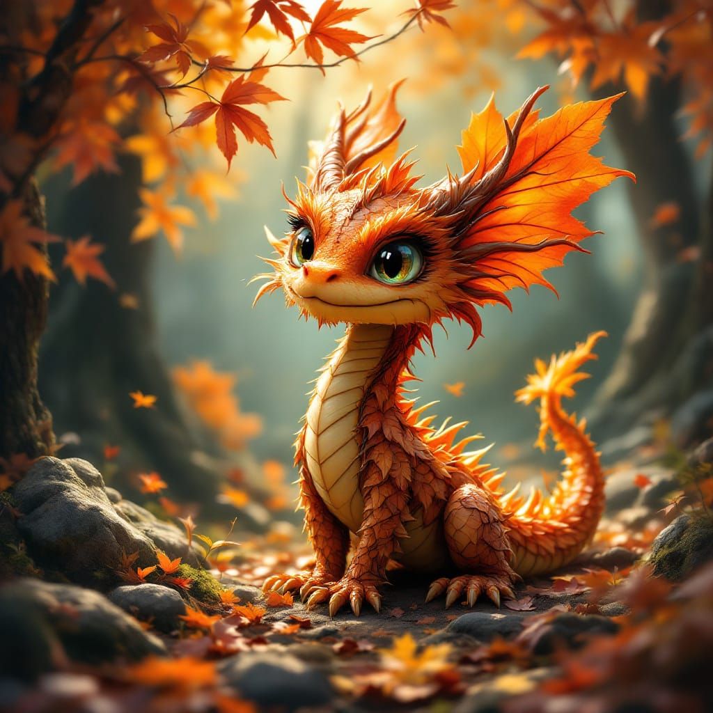 Whimsical Autumn Dragon Crafted from Leaves
