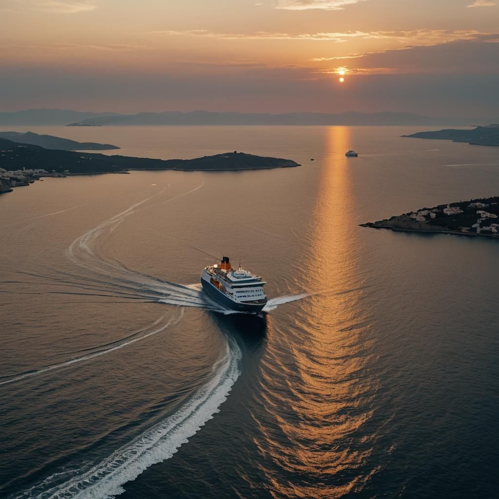 Greek Islands Ferry at Sunset: Renaissance Style