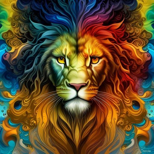 Epic Lion with Amber Eyes in Marbled Oil Painting