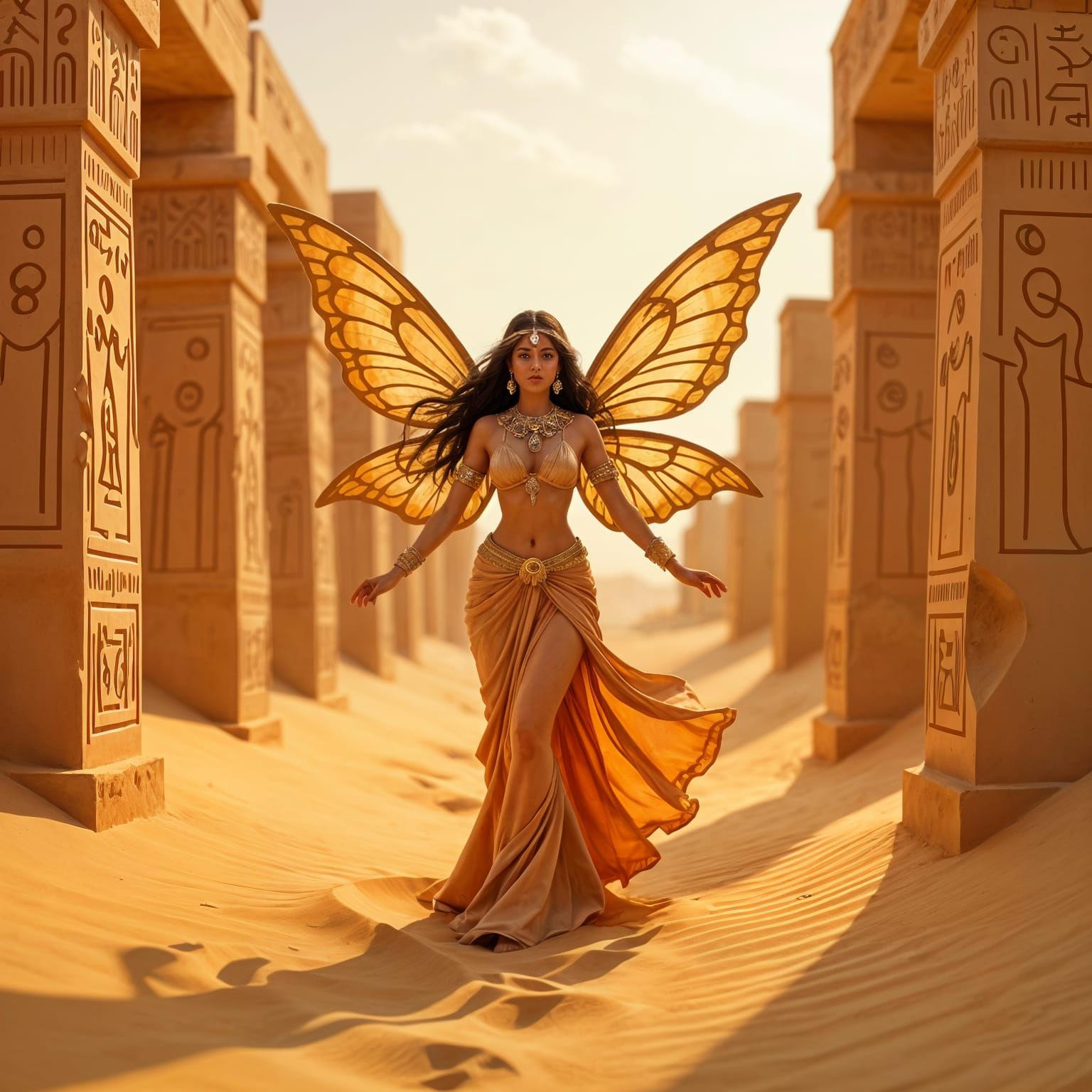 Sand Fairy Dancing in Desert Ruins: Miniature Painting