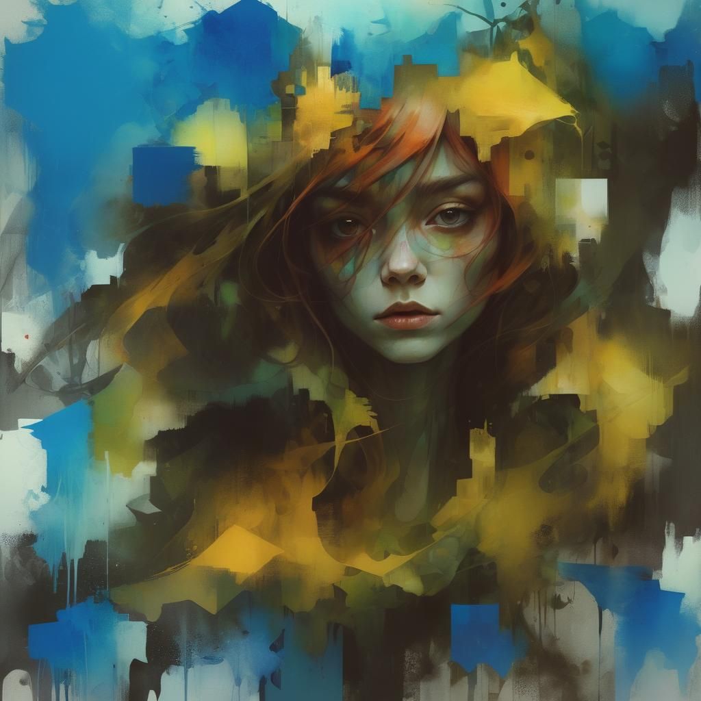 Abstract Fractal Cubist Painting in Geometric Fauvism Style