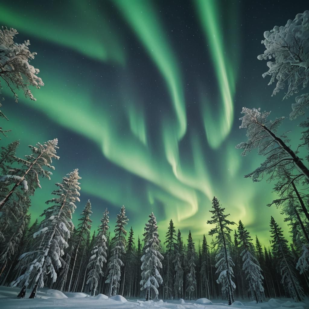 Dramatic Northern Lights Over Finnish Forest at Night