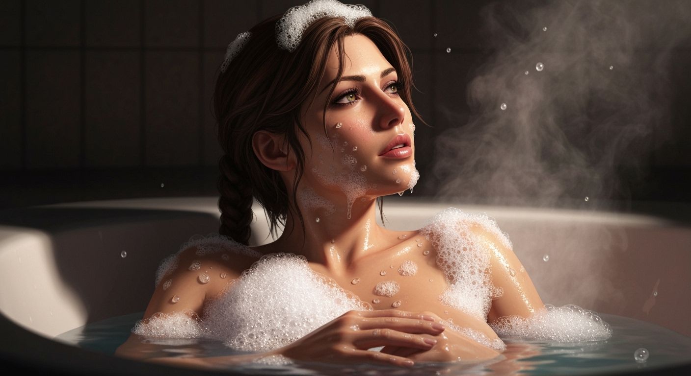 Lara Croft Relaxing in a Lavish Bath