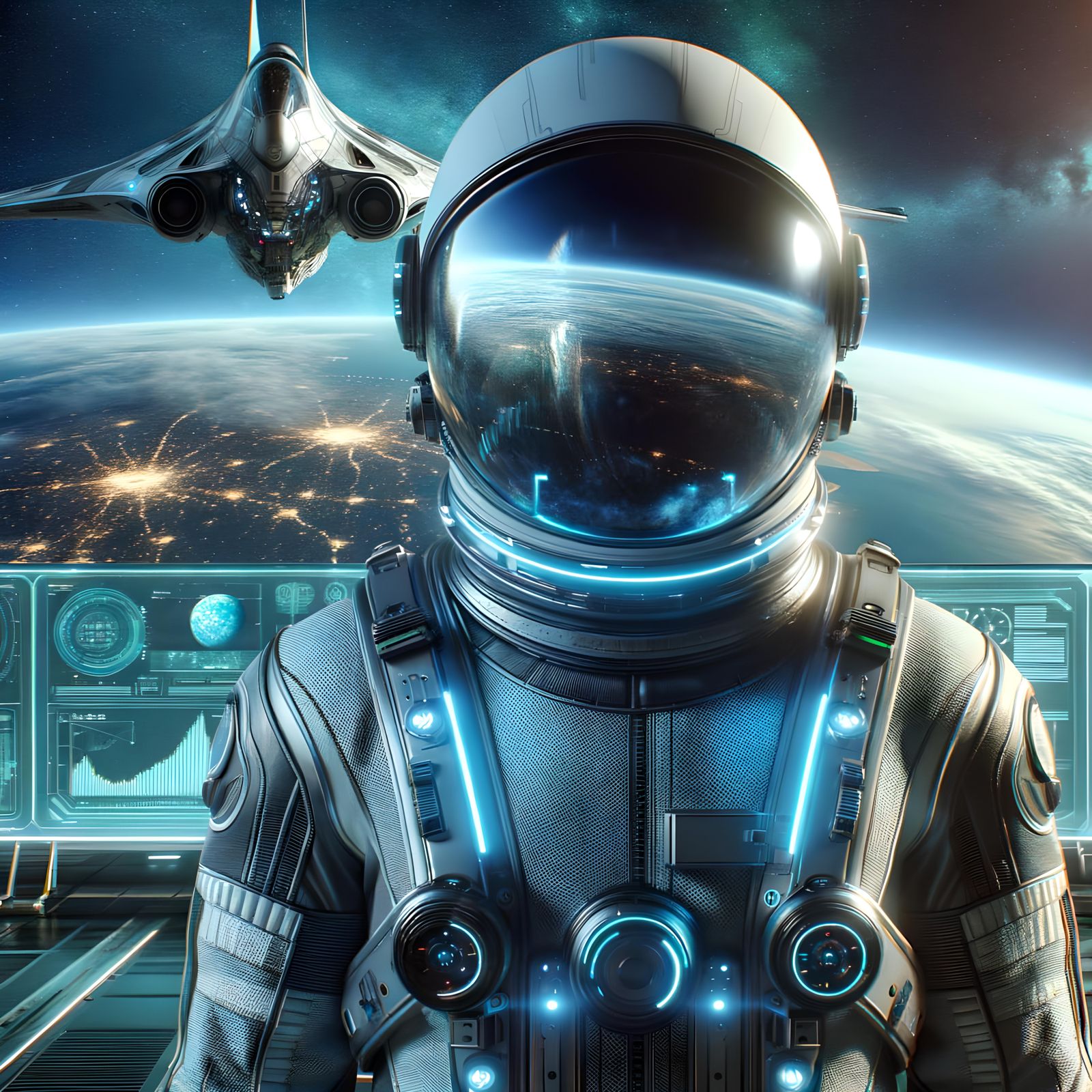 Futuristic Astronaut in Spacesuit with Earth Backdrop