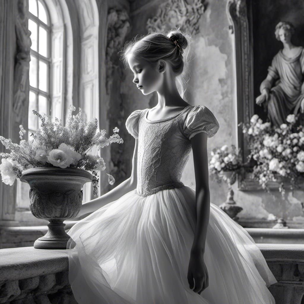 Ballerina Dancing in Palace: Charcoal Sketch in Waterhouse S...