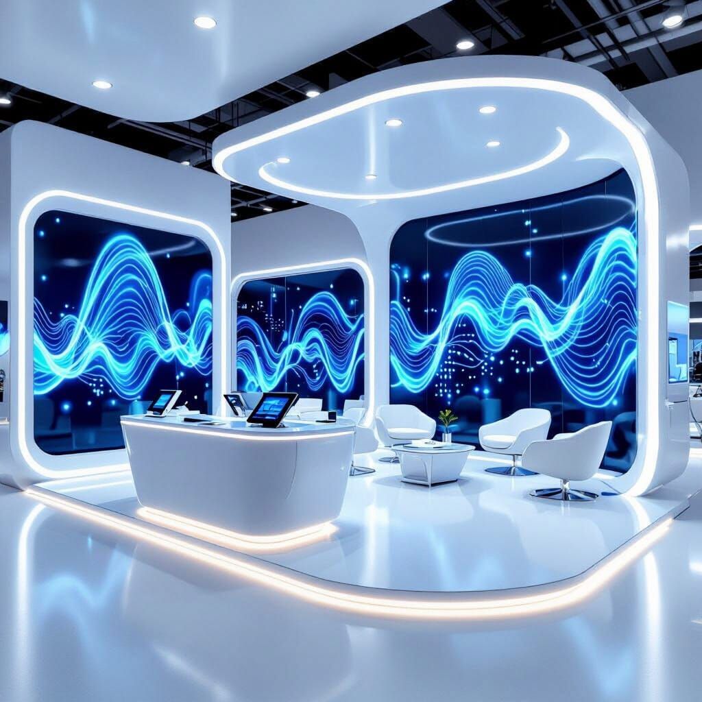 Futuristic Exhibition Booth with Dynamic LED Screens